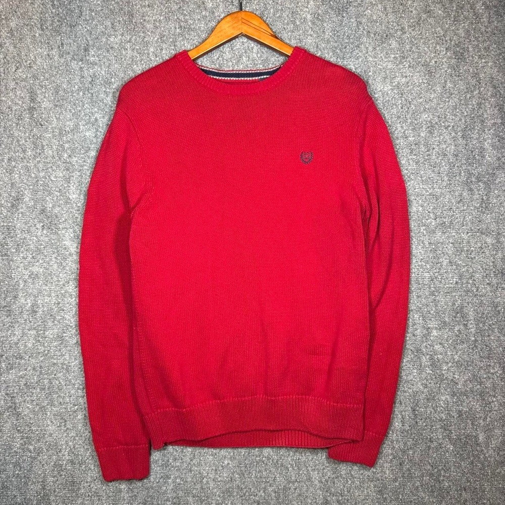 Chaps Crewneck Sweater Knit Cotton Red Mens Size Small